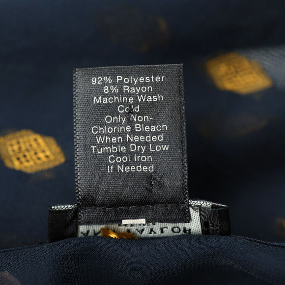 Ann Taylor Top Petites SP PS Navy Blue Sheer Blouse Gold Medallions Embroidery - Picture 13 of 14